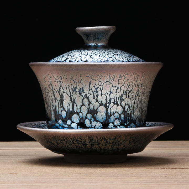 Handmade Tenmoku Zen Glazar Gaiwan, Jian Zhan Tenmoku Gaiwan Tea Bowl