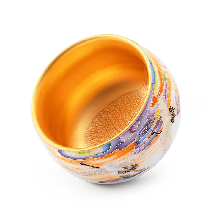 colorful cranes golden tenmoku ware tea cups