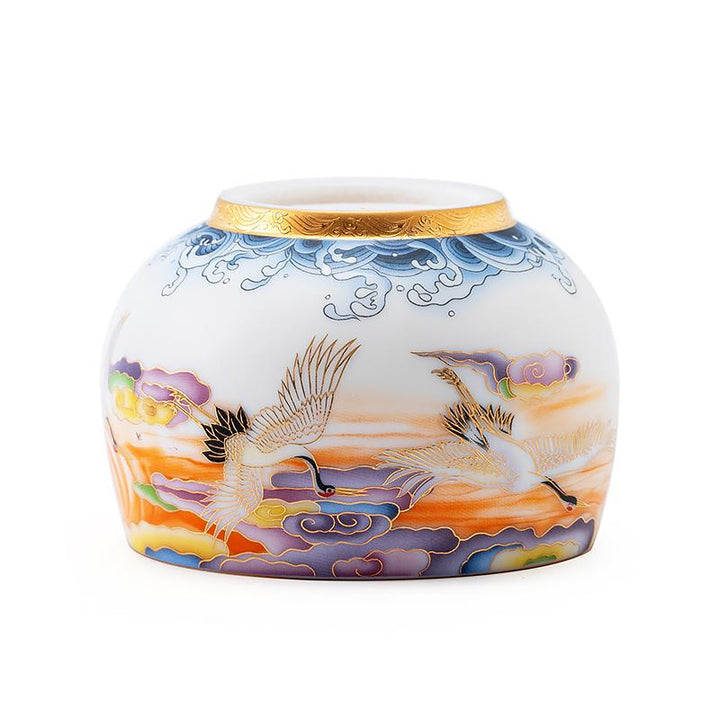 colorful cranes golden tenmoku ware tea cups