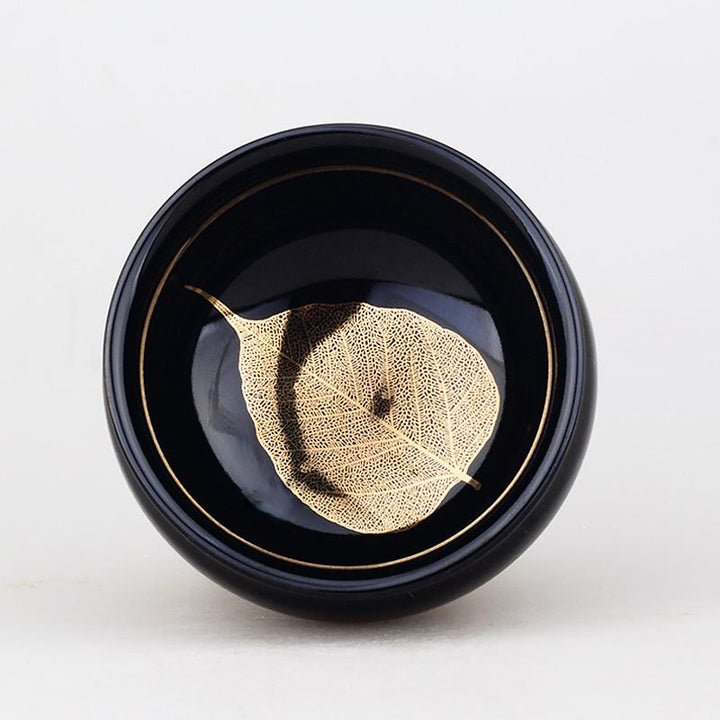 golden leaf handmade jianzhan tenmoku ware tea cup