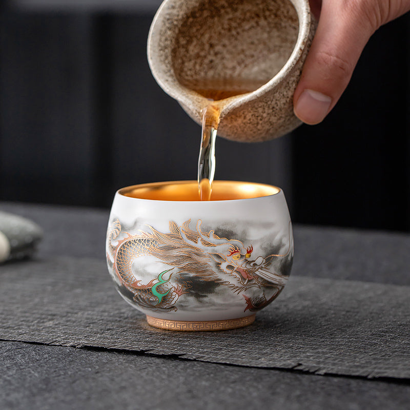 the dragon golden tenmoku ware tea cup