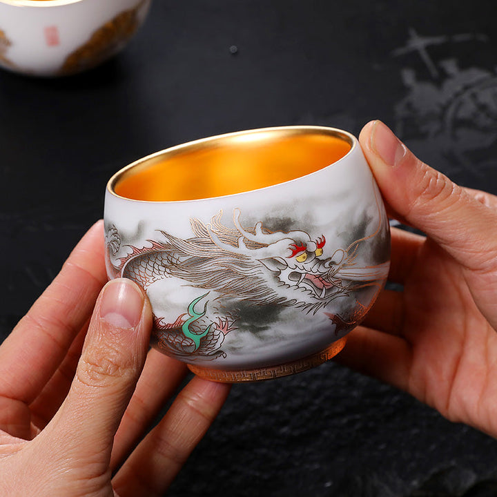 the dragon golden tenmoku ware tea cup