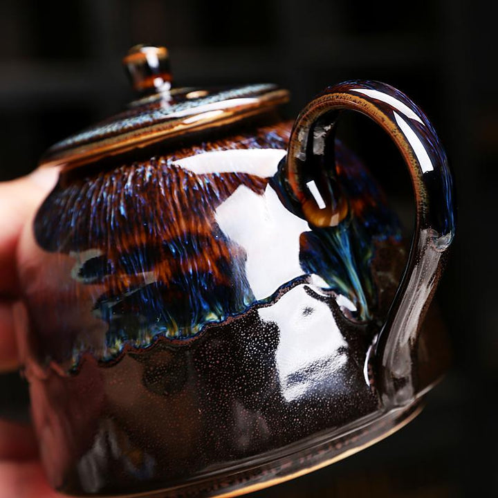 Blue Peacock Tenmoku Teapot